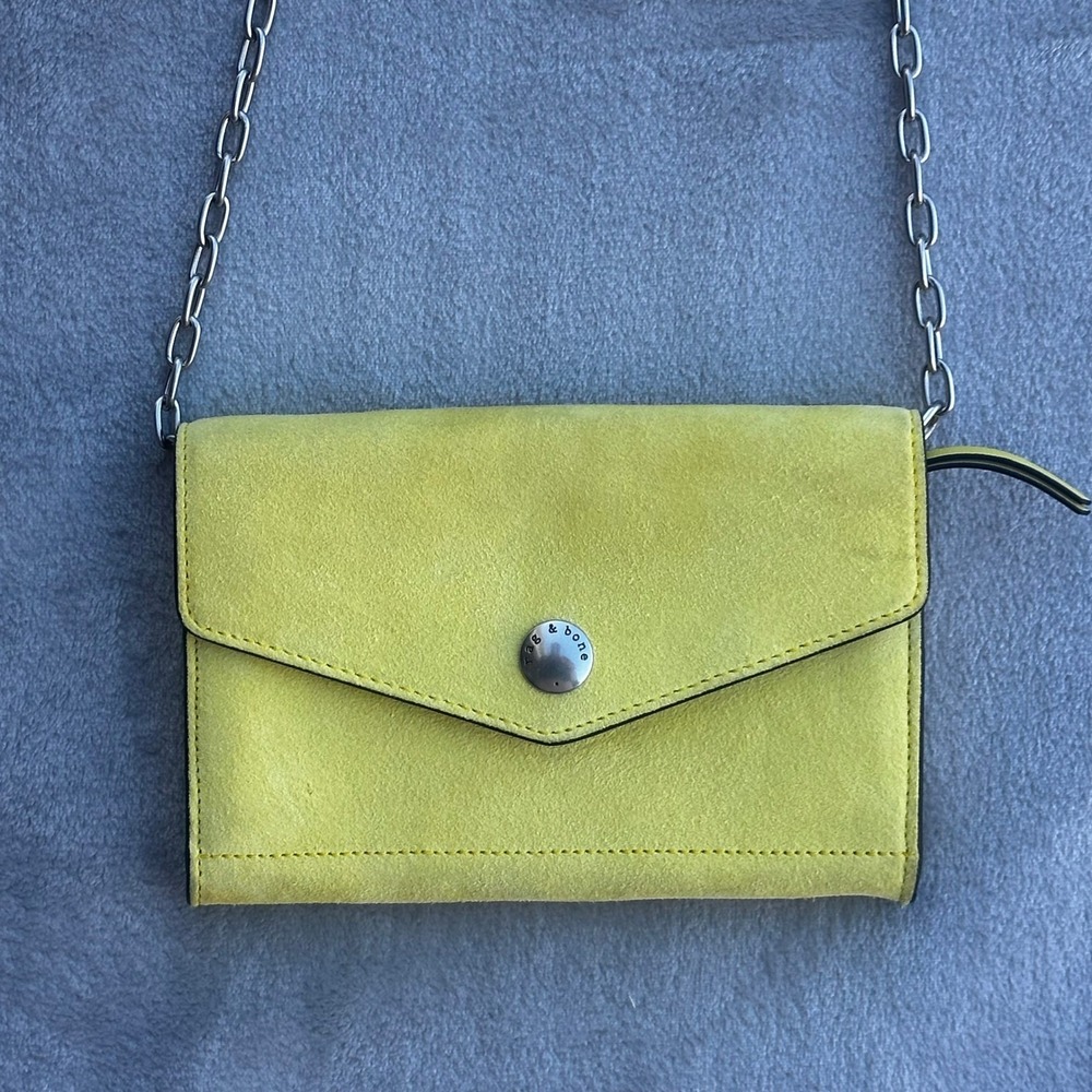 Rag & Bone Highlighter Yellow Atlas Crossbody Leather Bag Wallet Chain Strap 8" - Picture 1 of 16